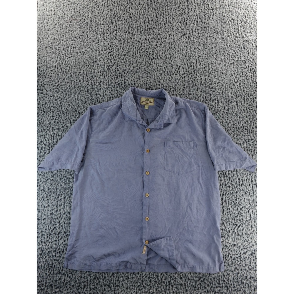 Jamaica Jaxx Mens Silk Short Sleeve Button Up Shirt‎ Palm Leaf Print Blue L G
